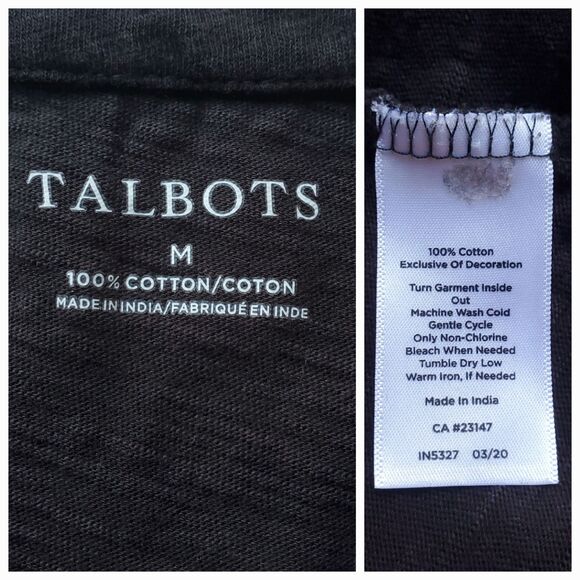 Talbots Embroidered Cotton Tunic Sz M Black 3/4 Sleeve Split Neck Boho Floral - Picture 3 of 8